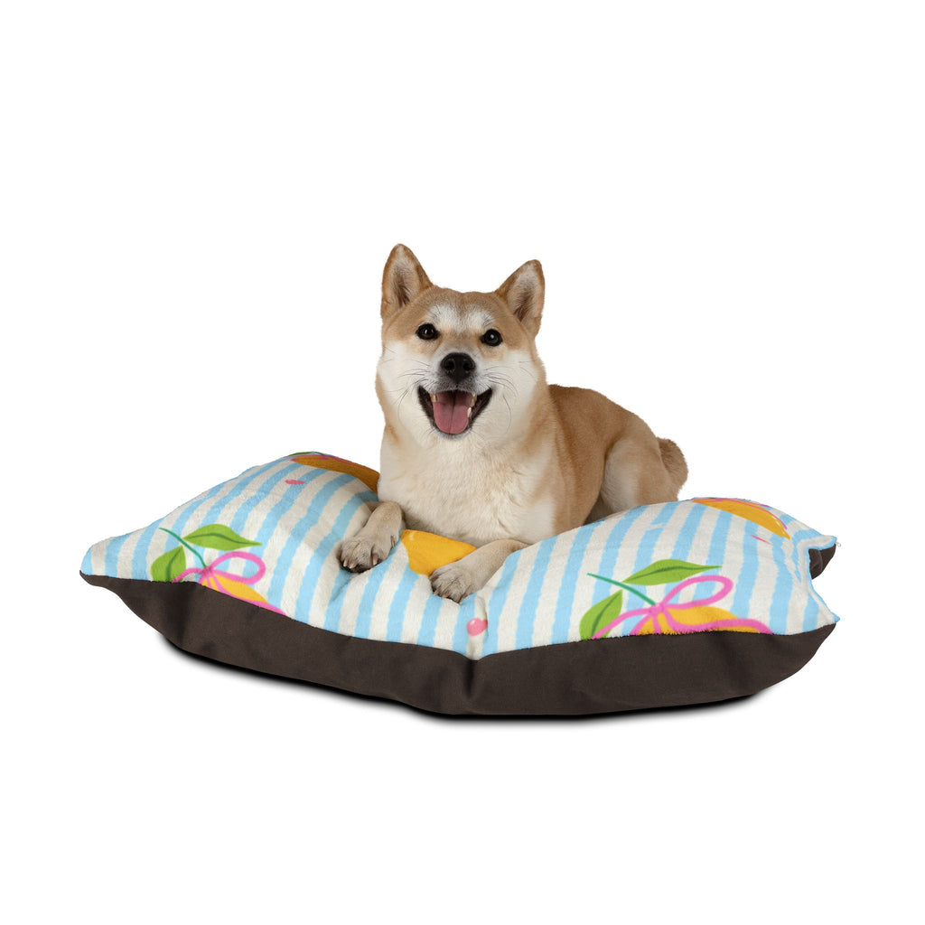 Lemon Bow Pet Bed  Cute Striped Citrus Cushion for Dogs & Cats