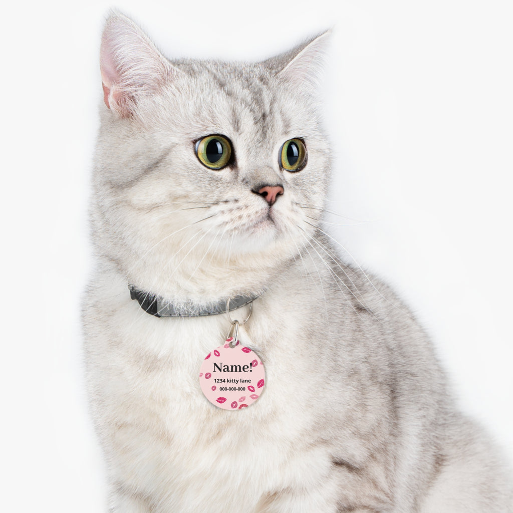 Personalized Pink Kiss Pet Tag  with Custom Engraved Cat & Dog ID Tag