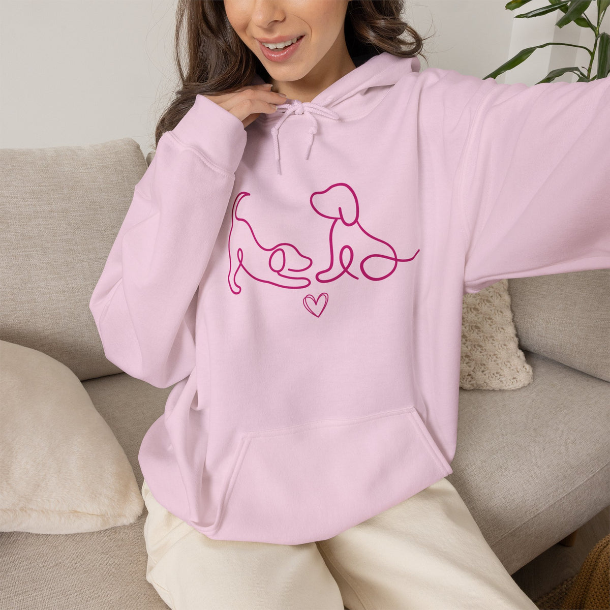 Dog Mom Hoodie  Minimal Line Art Dogs with "Dogs leave paw prints on your heart forever" Back Text