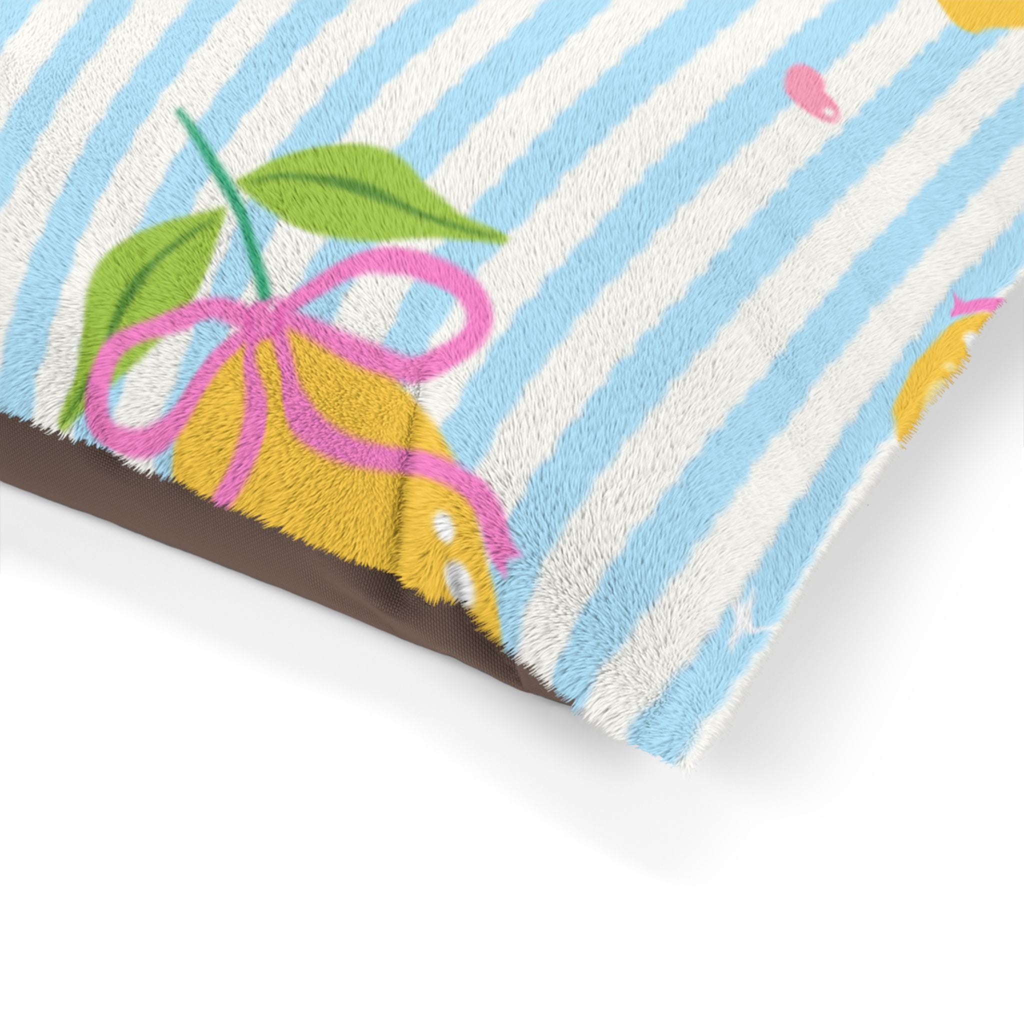 Lemon Bow Pet Bed  Cute Striped Citrus Cushion for Dogs & Cats