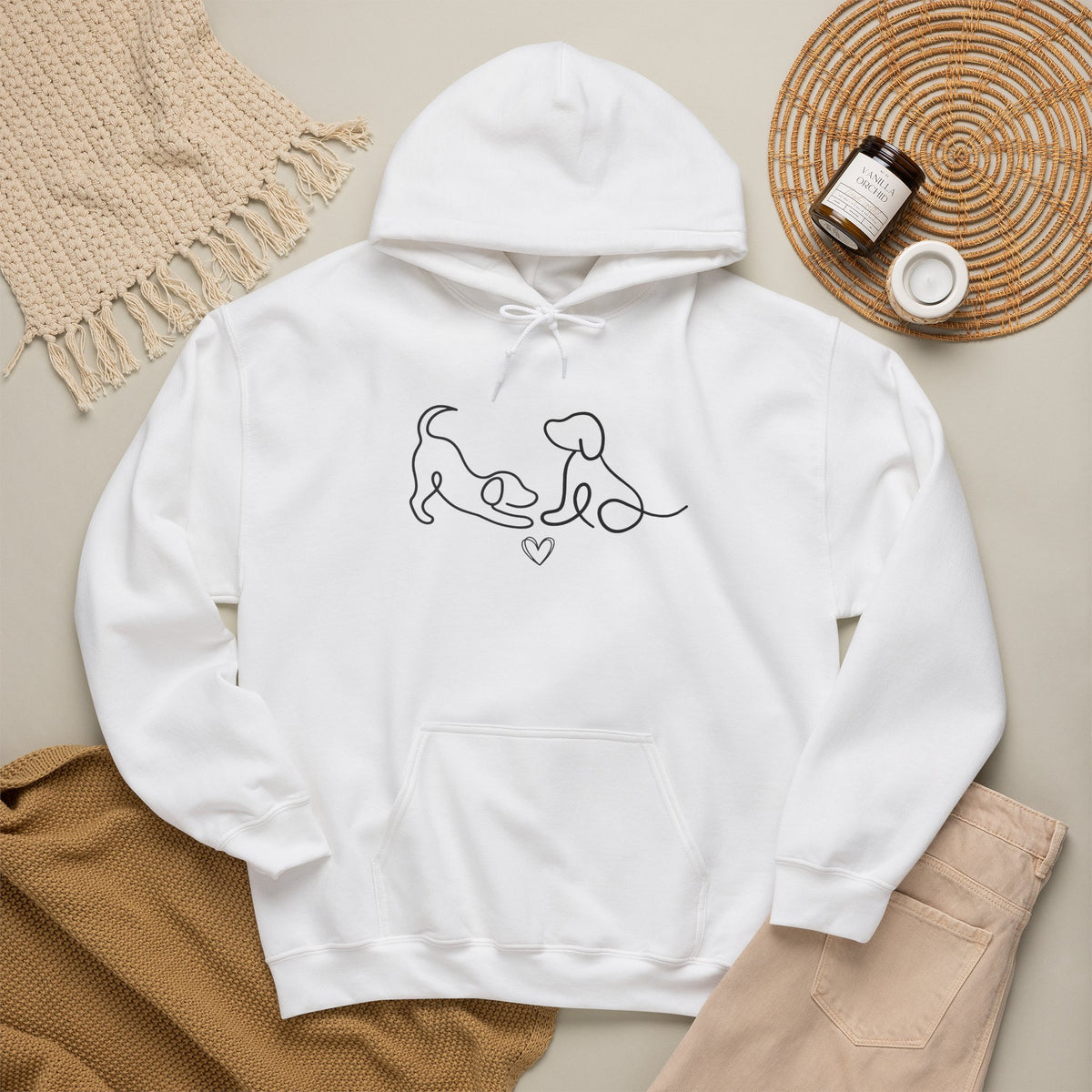 Dog Mom Hoodie  Minimal Line Art Dogs with "Dogs leave paw prints on your heart forever" Back Text