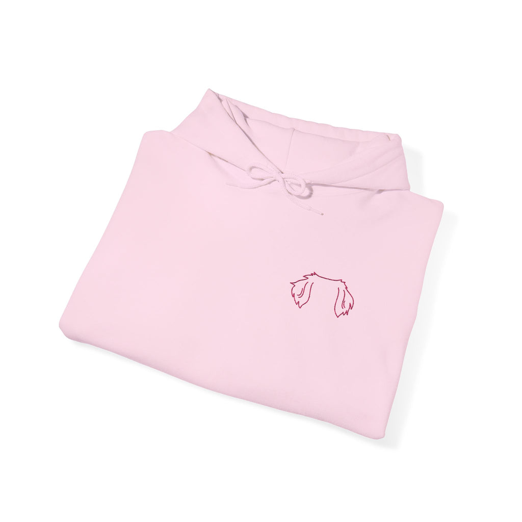 Minimal Pink Hoodie with Dog Ear Embroidery  Cute Cozy Pullover