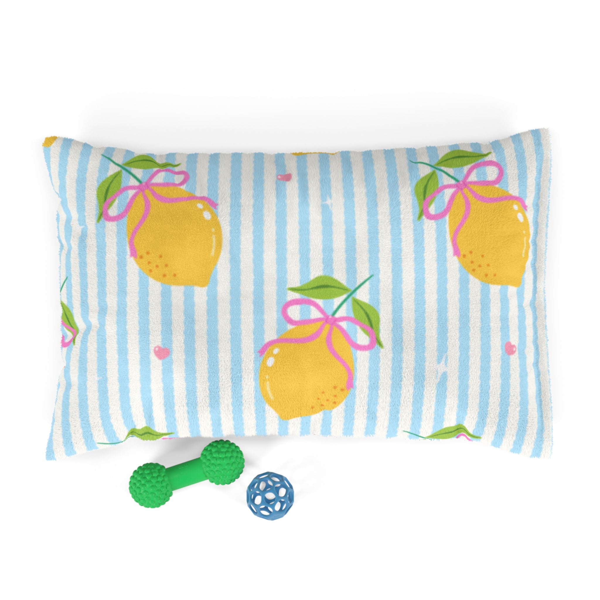 Lemon Bow Pet Bed  Cute Striped Citrus Cushion for Dogs & Cats