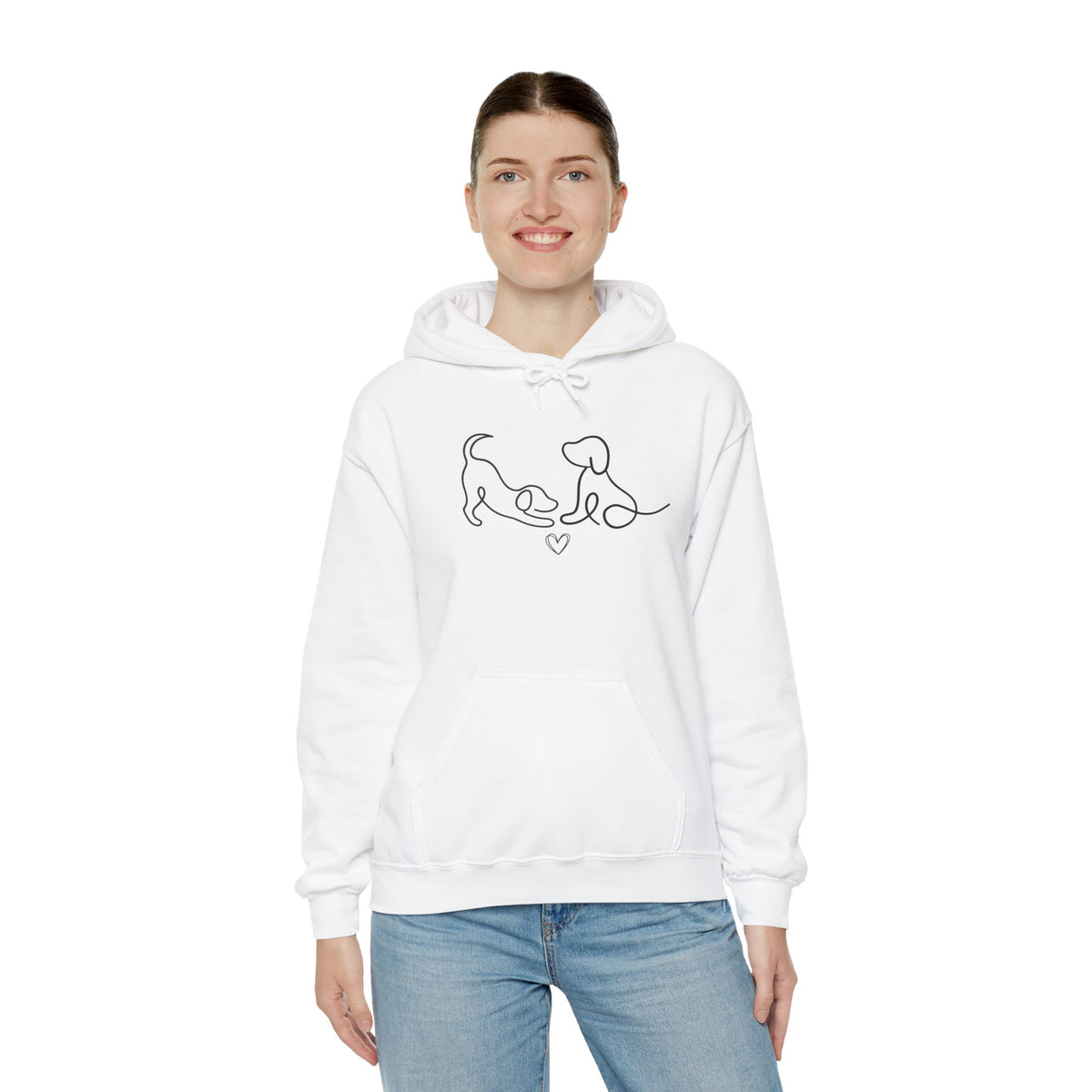 Dog Mom Hoodie  Minimal Line Art Dogs with "Dogs leave paw prints on your heart forever" Back Text