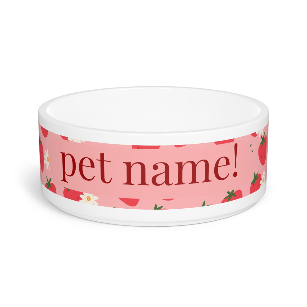 Strawberry Personalized Pet Bowl  Custom Name Dog & Cat Food Dish