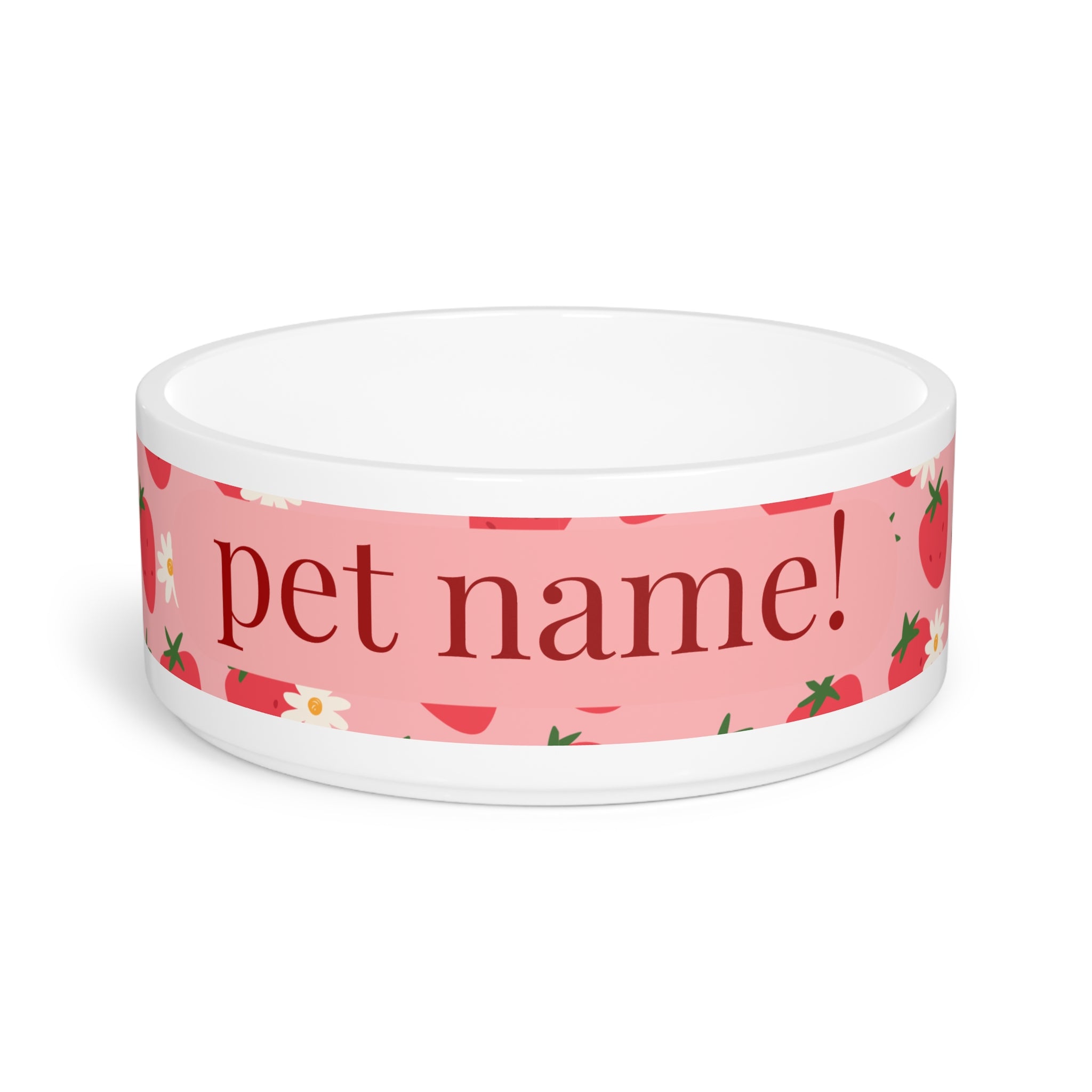 Strawberry Personalized Pet Bowl  Custom Name Dog & Cat Food Dish