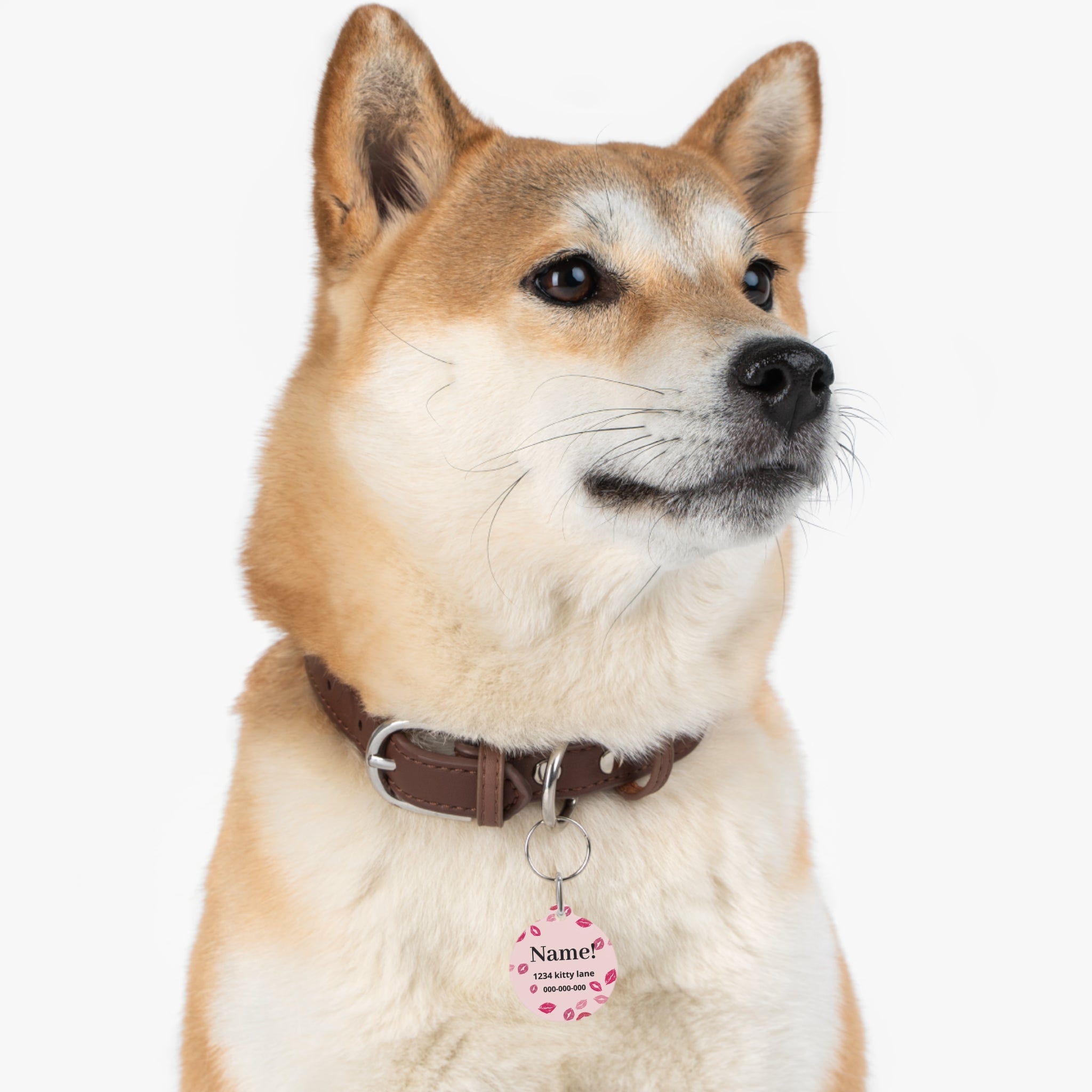 Personalized Pink Kiss Pet Tag  with Custom Engraved Cat & Dog ID Tag