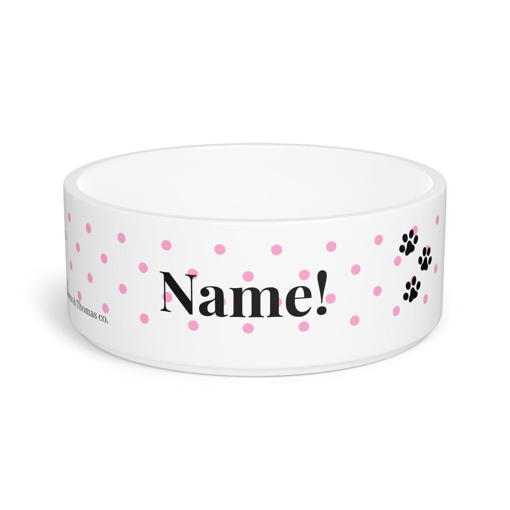 Personalizable Pink polkadot pet bowl | Paw print, pink polka dot ceramic