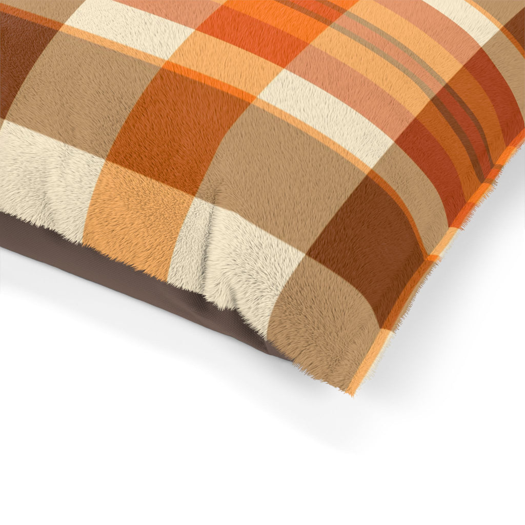 Cozy Autumn Plaid Pet Bed  Orange Buffalo Check Dog & Cat Pillow