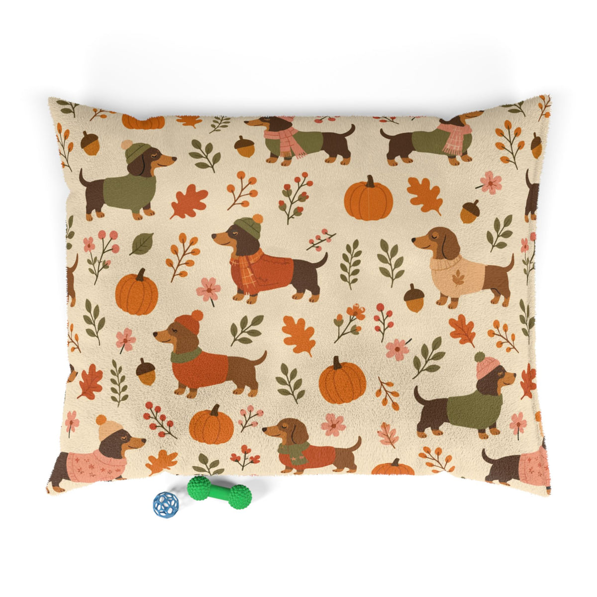 Autumn Dachshund Pet Bed — Cozy Fall Pumpkin & Sweater Dog Cushion