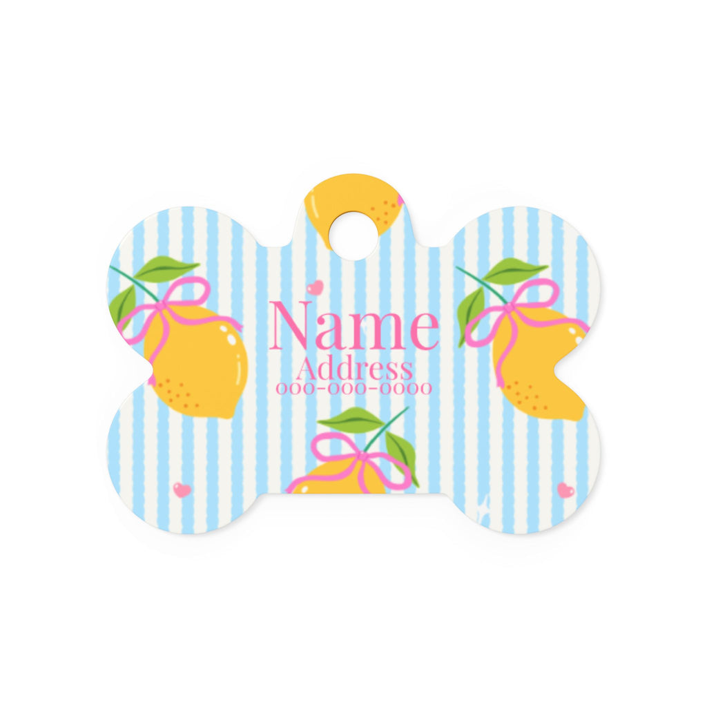 Personalized Bone Pet Tag  Yellow Lemon Design with Custom Name & Address