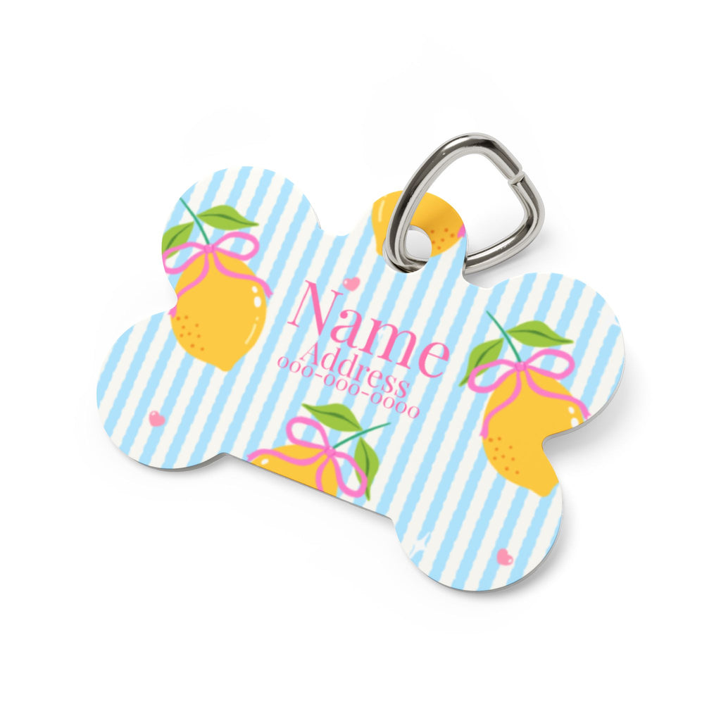 Personalized Bone Pet Tag  Yellow Lemon Design with Custom Name & Address