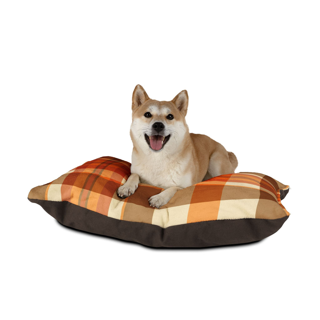 Cozy Autumn Plaid Pet Bed  Orange Buffalo Check Dog & Cat Pillow