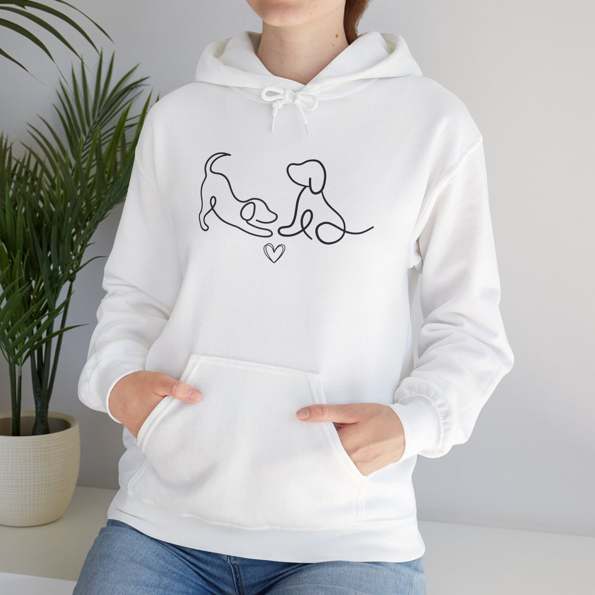 Dog Mom Hoodie  Minimal Line Art Dogs with "Dogs leave paw prints on your heart forever" Back Text