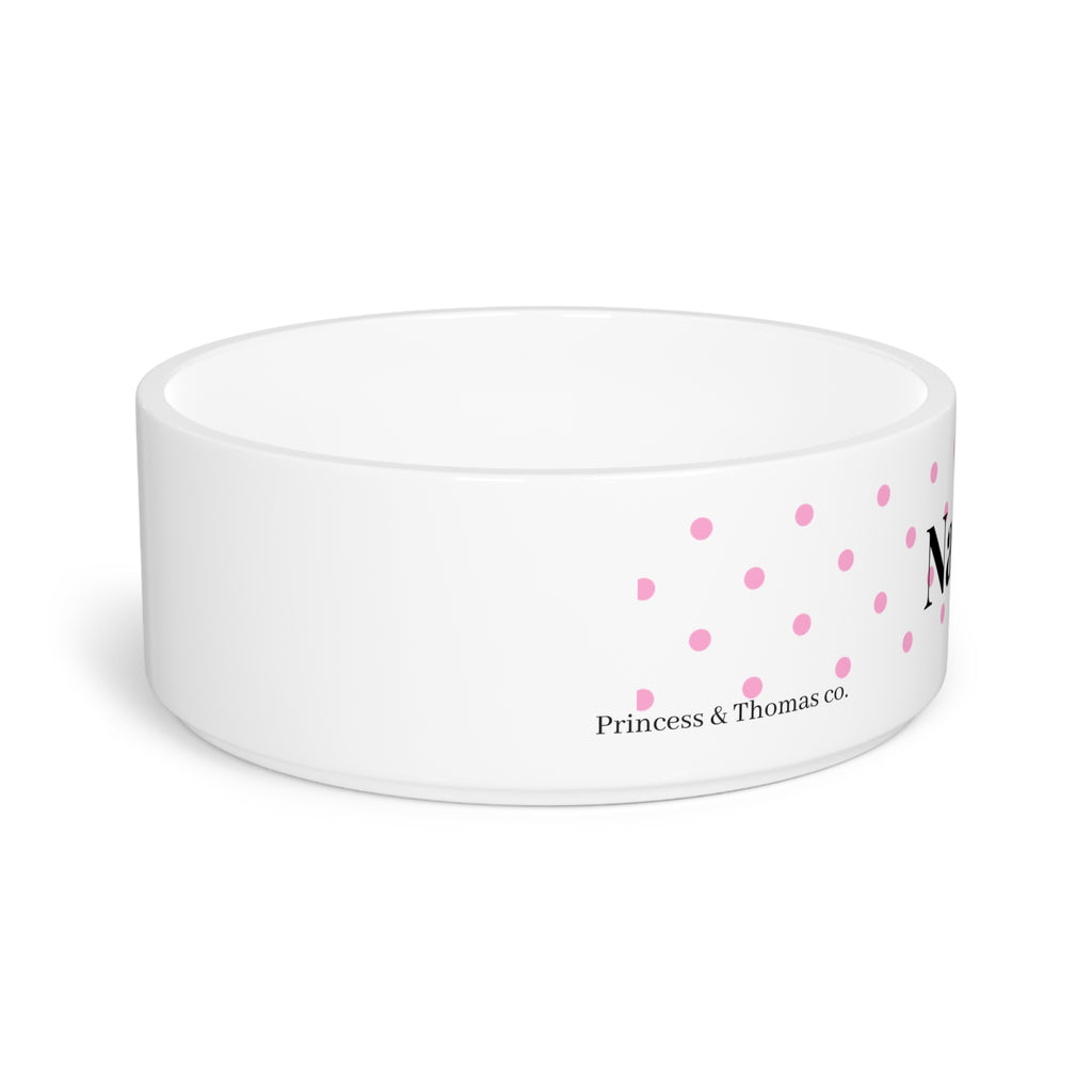 Personalizable Pink polkadot pet bowl | Paw print, pink polka dot ceramic