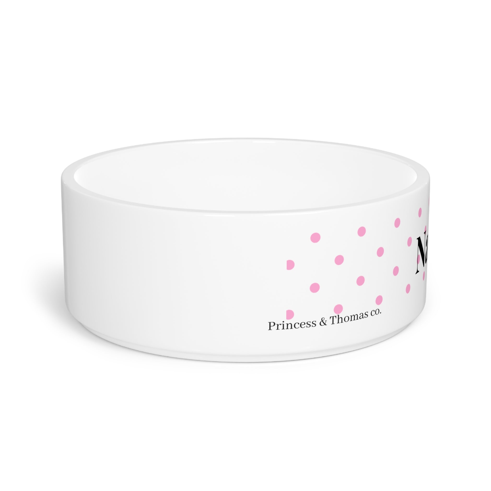 Personalizable Pink polkadot pet bowl | Paw print, pink polka dot ceramic