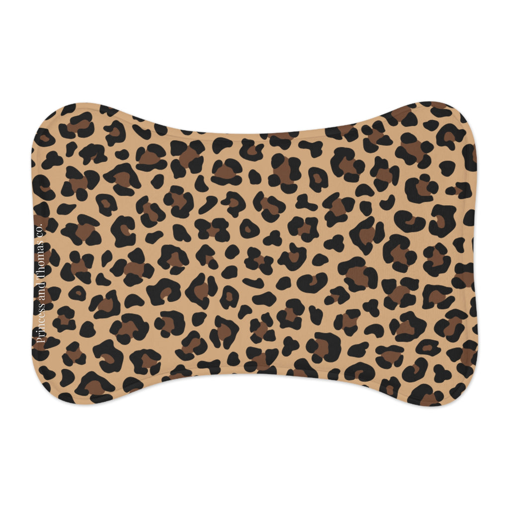 Leopard Print Pet Feeding Mat | Non-Slip Waterproof Bowl Placemat for Dogs & Cats