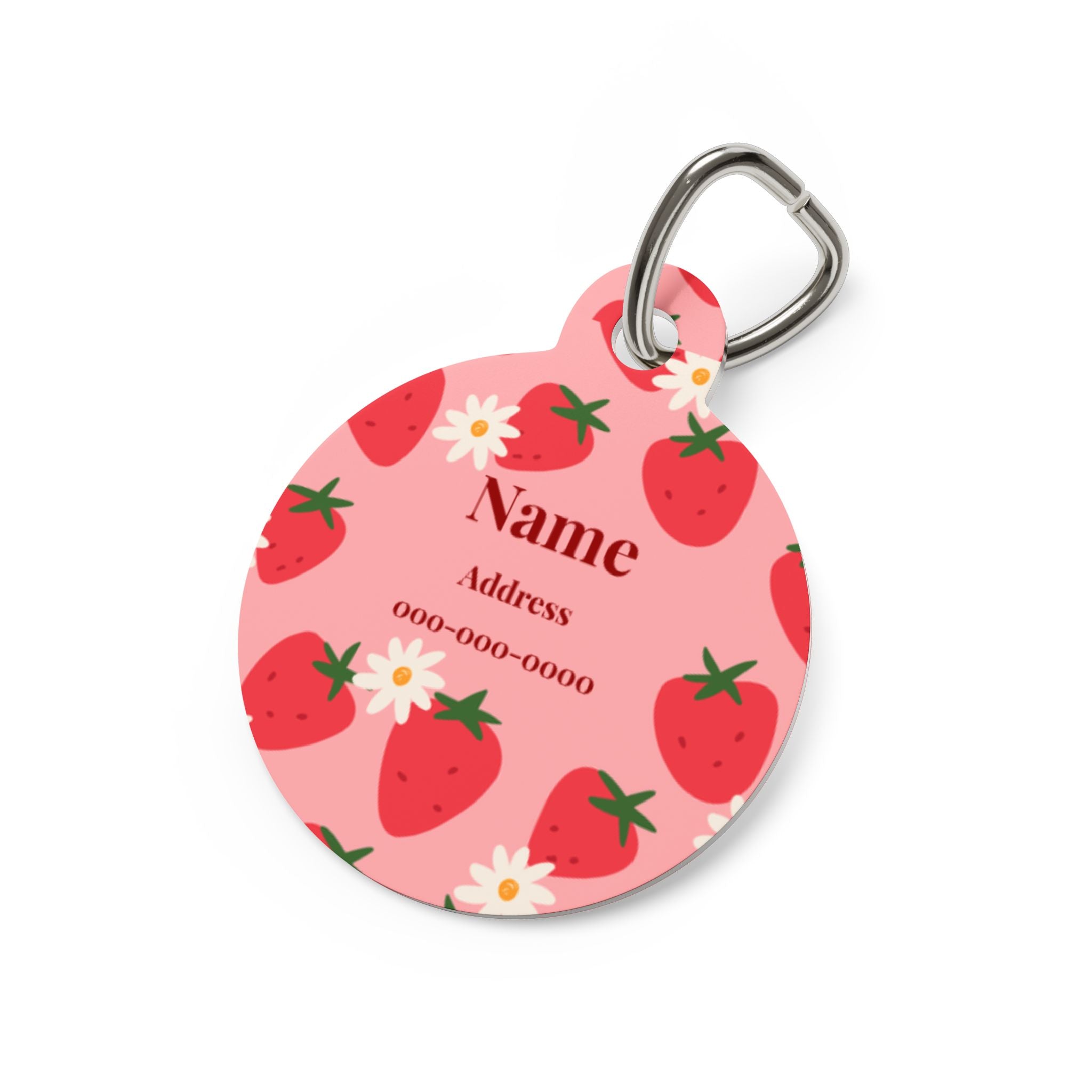 Strawberry Pattern Bone Pet Tag | Personalized Dog ID Tag with Name & Contact