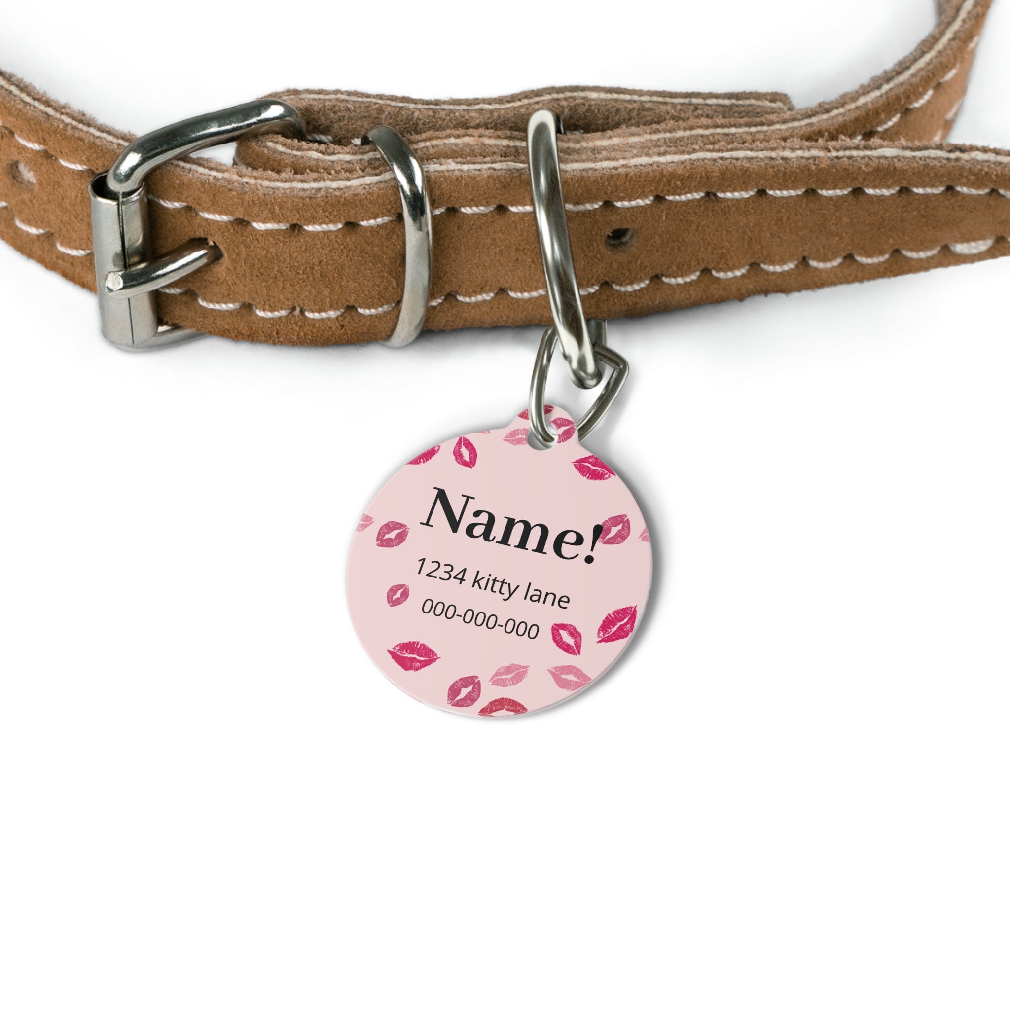 Personalized Pink Kiss Pet Tag  with Custom Engraved Cat & Dog ID Tag