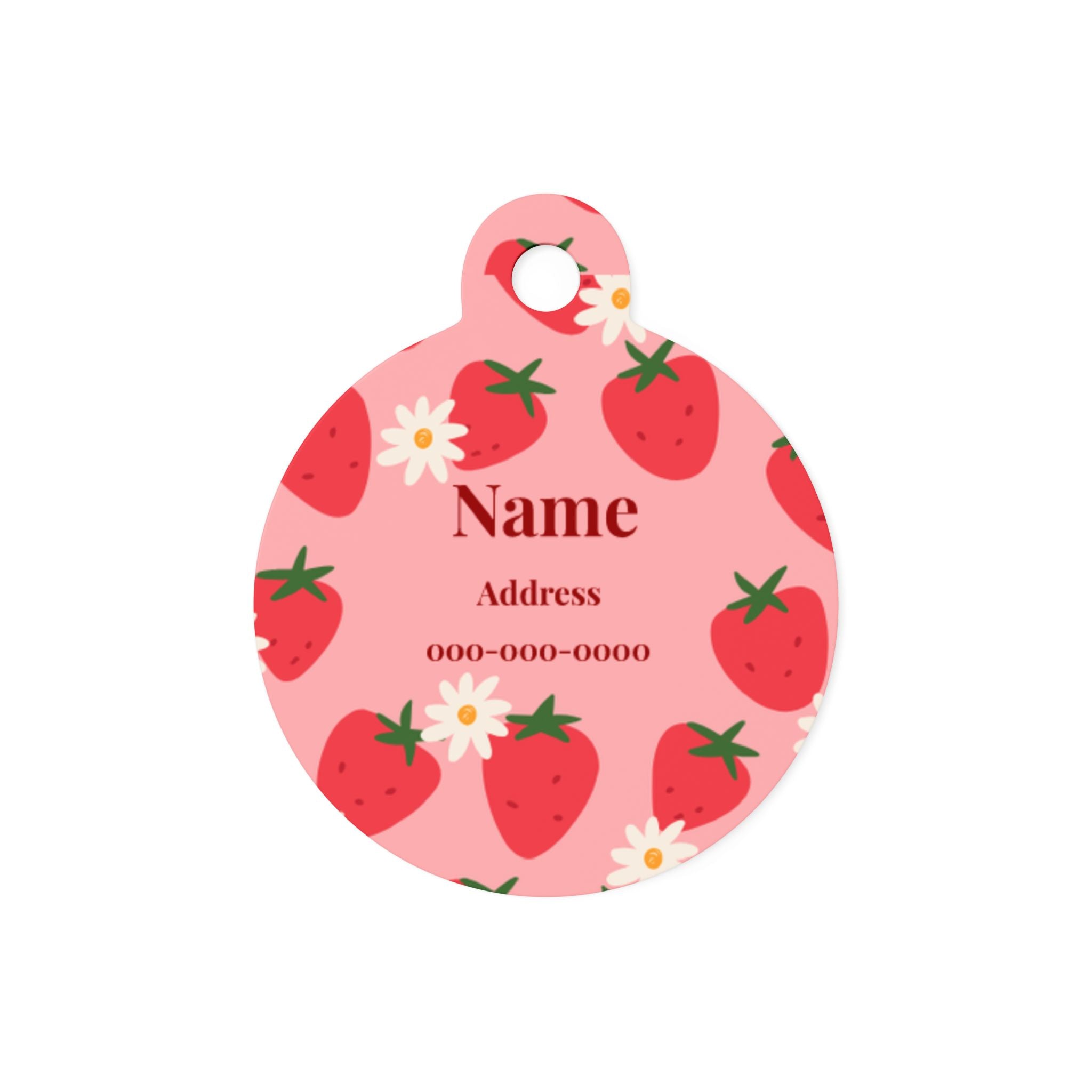Strawberry Pattern Bone Pet Tag | Personalized Dog ID Tag with Name & Contact