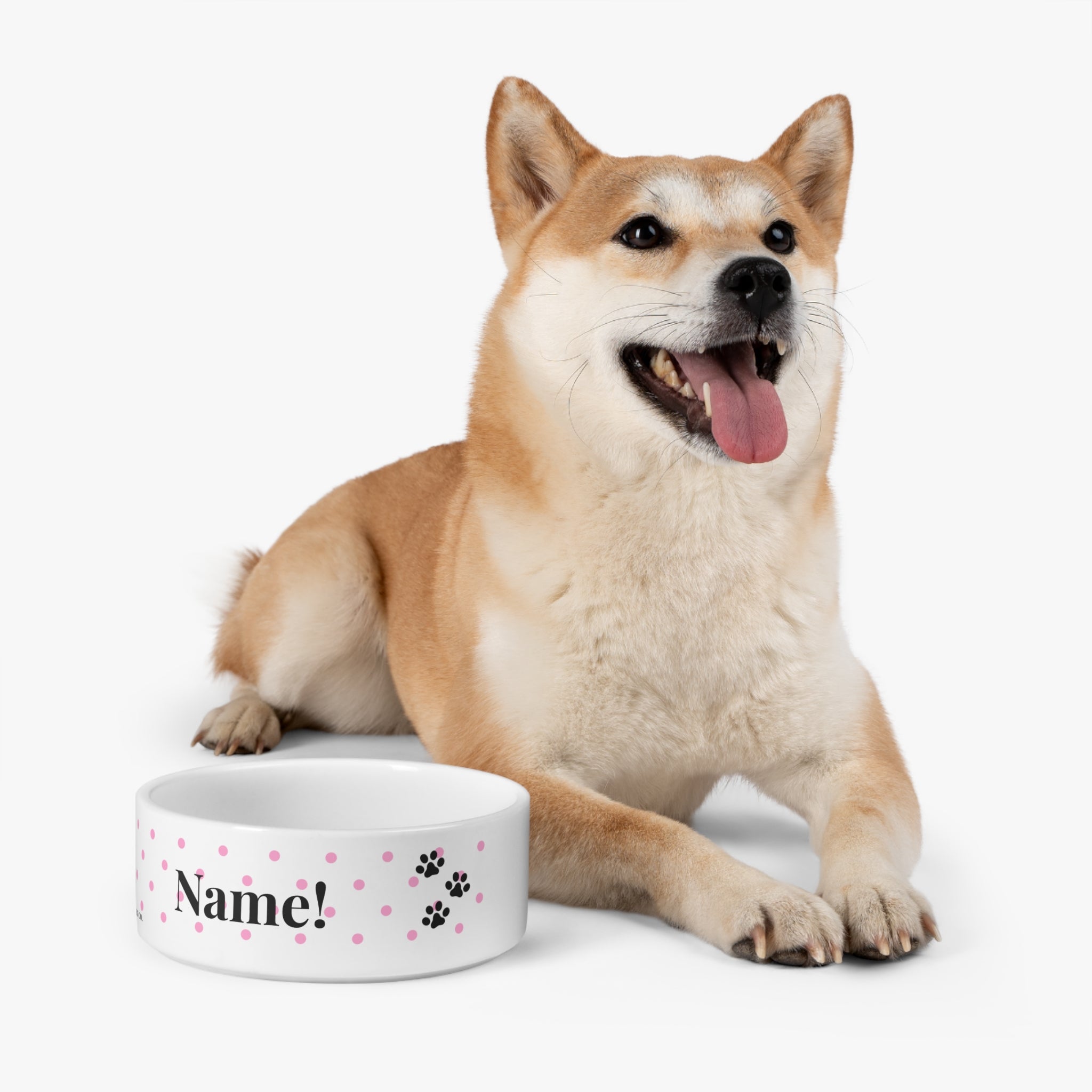 Personalizable Pink polkadot pet bowl | Paw print, pink polka dot ceramic