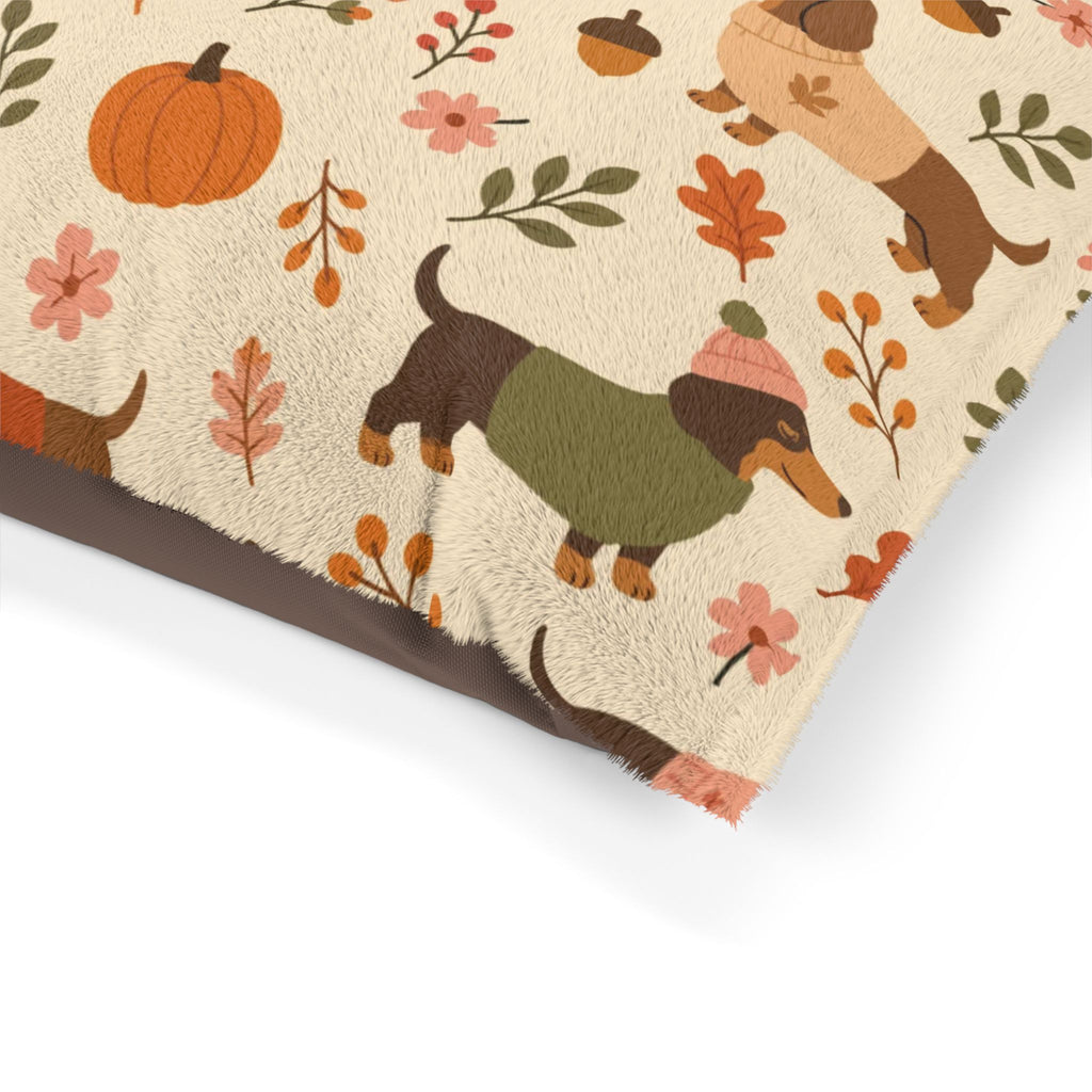 Autumn Dachshund Pet Bed — Cozy Fall Pumpkin & Sweater Dog Cushion