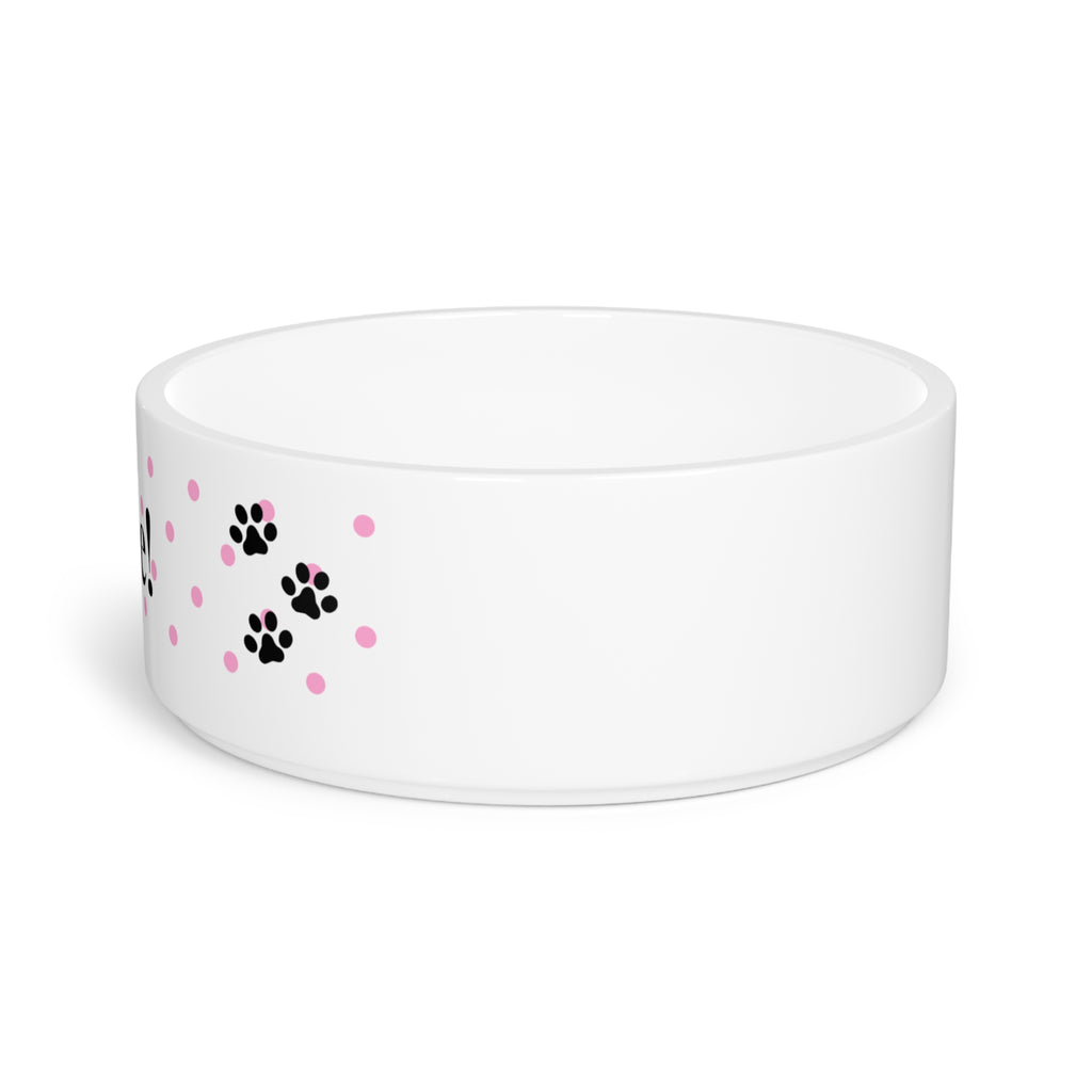 Personalizable Pink polkadot pet bowl | Paw print, pink polka dot ceramic