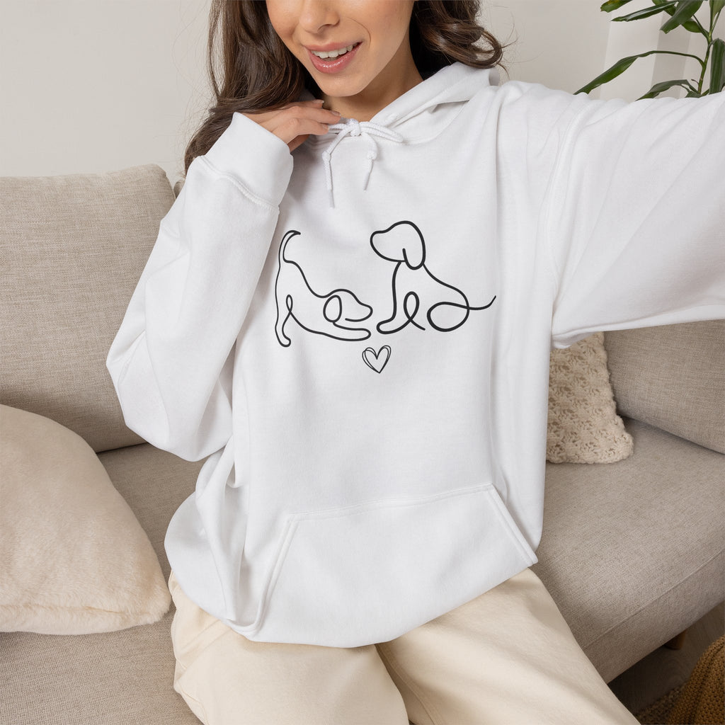 Dog Mom Hoodie  Minimal Line Art Dogs with "Dogs leave paw prints on your heart forever" Back Text