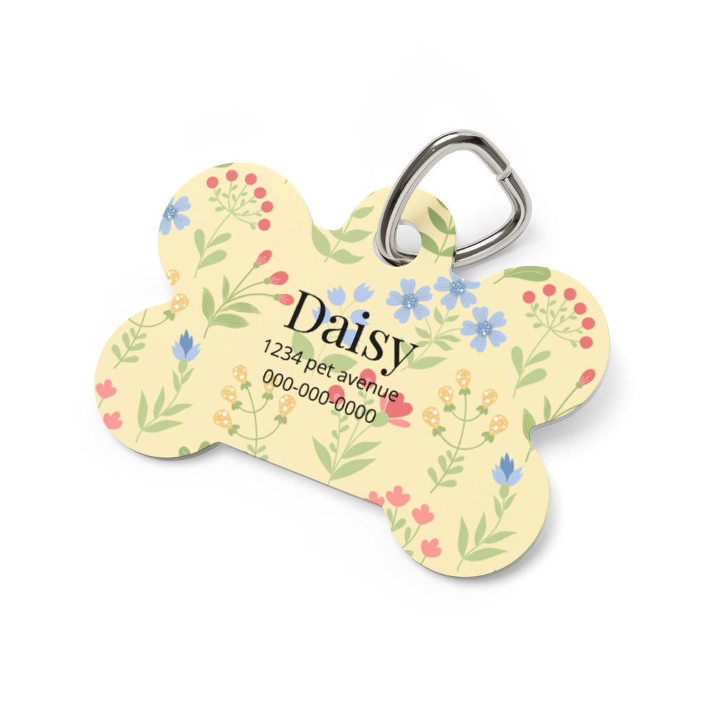 Floral Bone Pet Tag | Personalized Dog ID Tag with Name & Contact