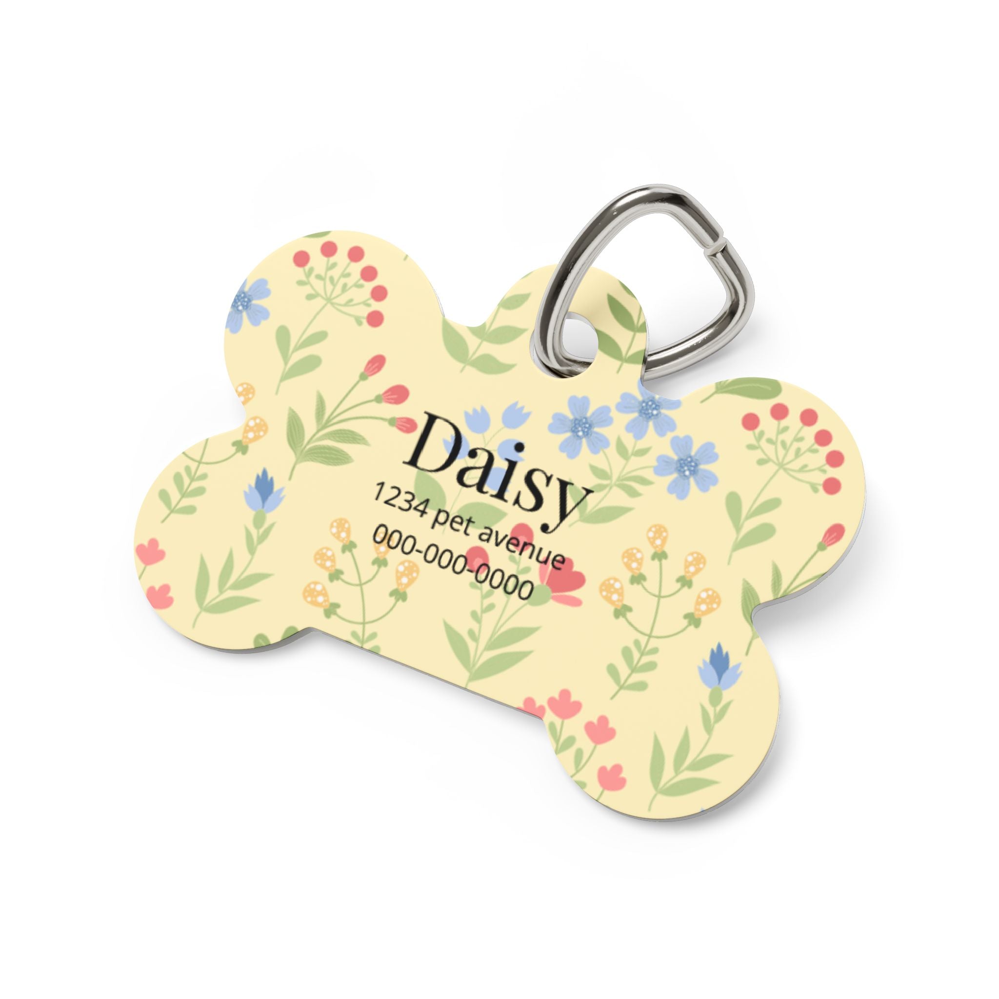 Floral Bone Pet Tag | Personalized Dog ID Tag with Name & Contact