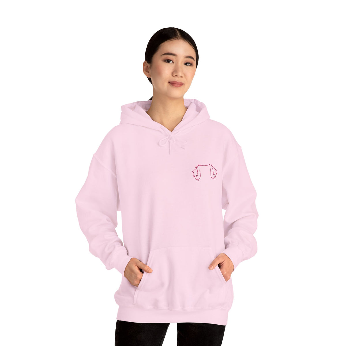 Minimal Pink Hoodie with Dog Ear Embroidery  Cute Cozy Pullover