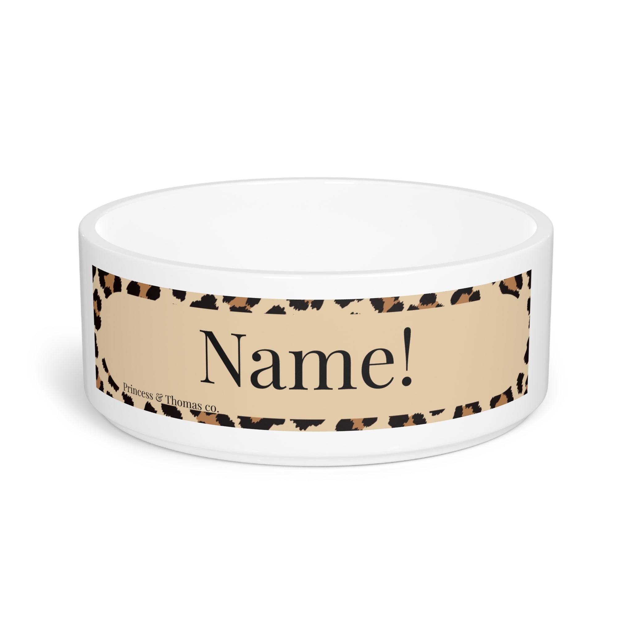 Personalized Leopard Print Pet Bowl | Custom Name Cat & Dog Dish