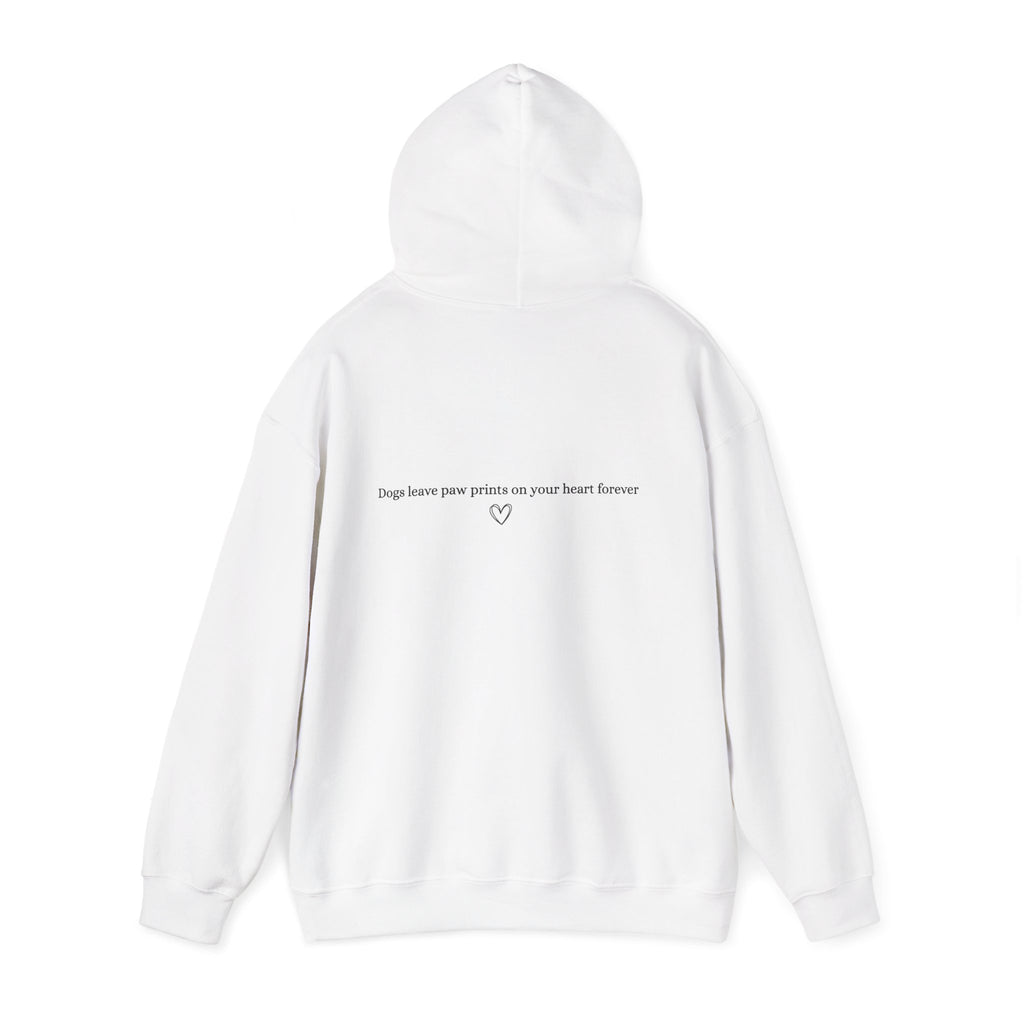 Dog Mom Hoodie  Minimal Line Art Dogs with "Dogs leave paw prints on your heart forever" Back Text