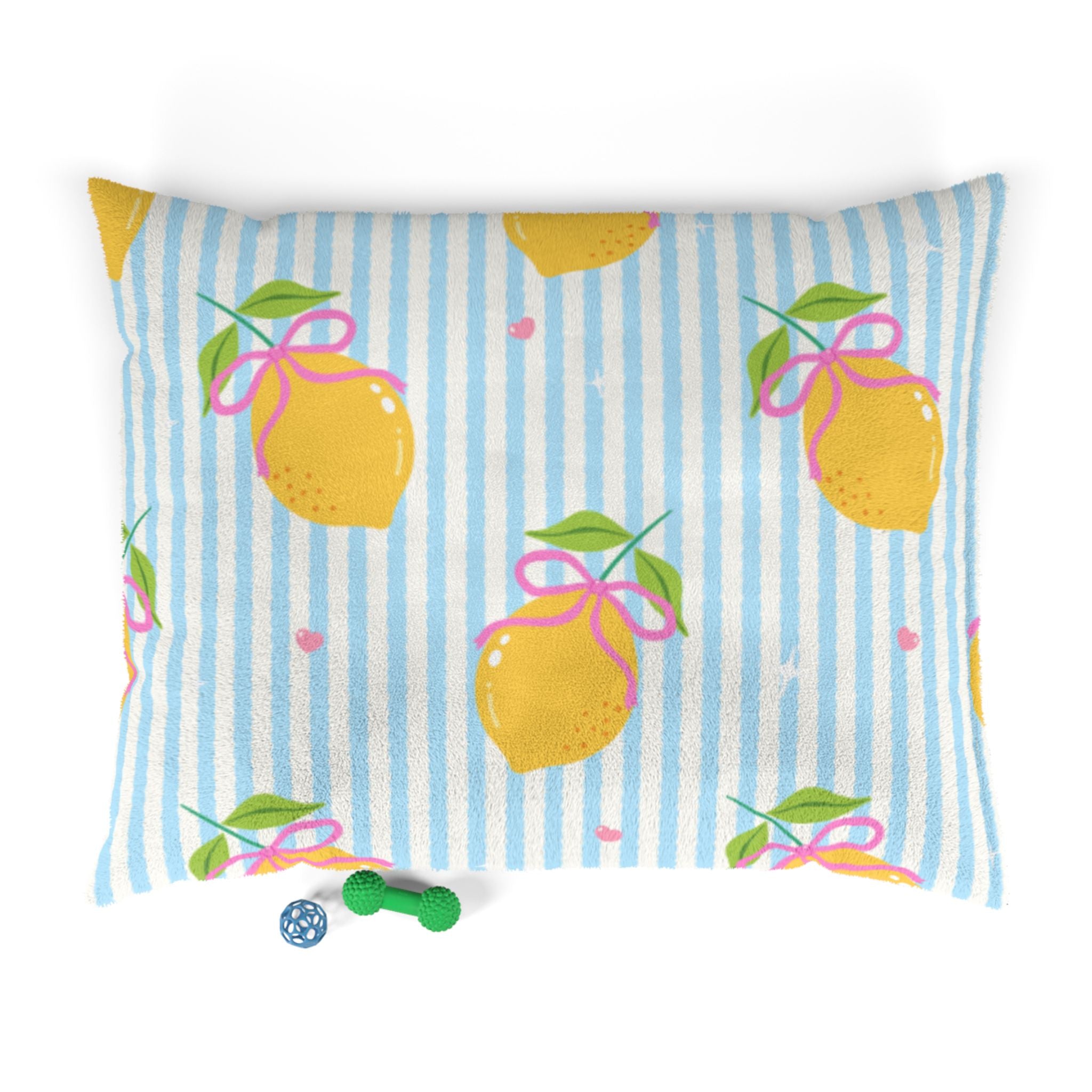 Lemon Bow Pet Bed  Cute Striped Citrus Cushion for Dogs & Cats