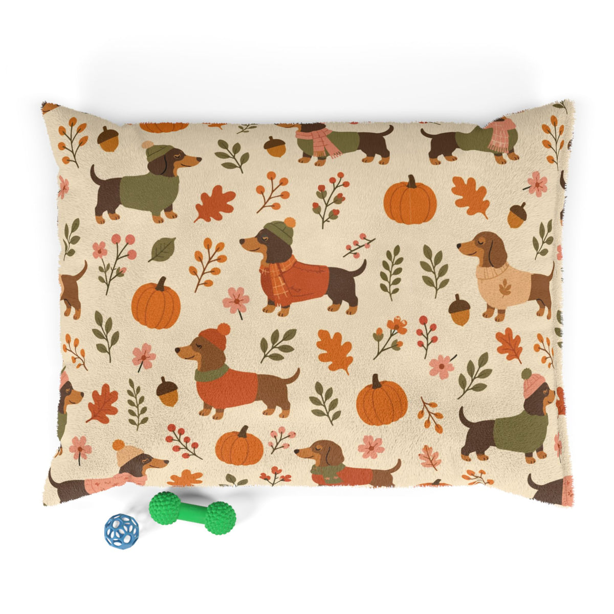 Autumn Dachshund Pet Bed — Cozy Fall Pumpkin & Sweater Dog Cushion