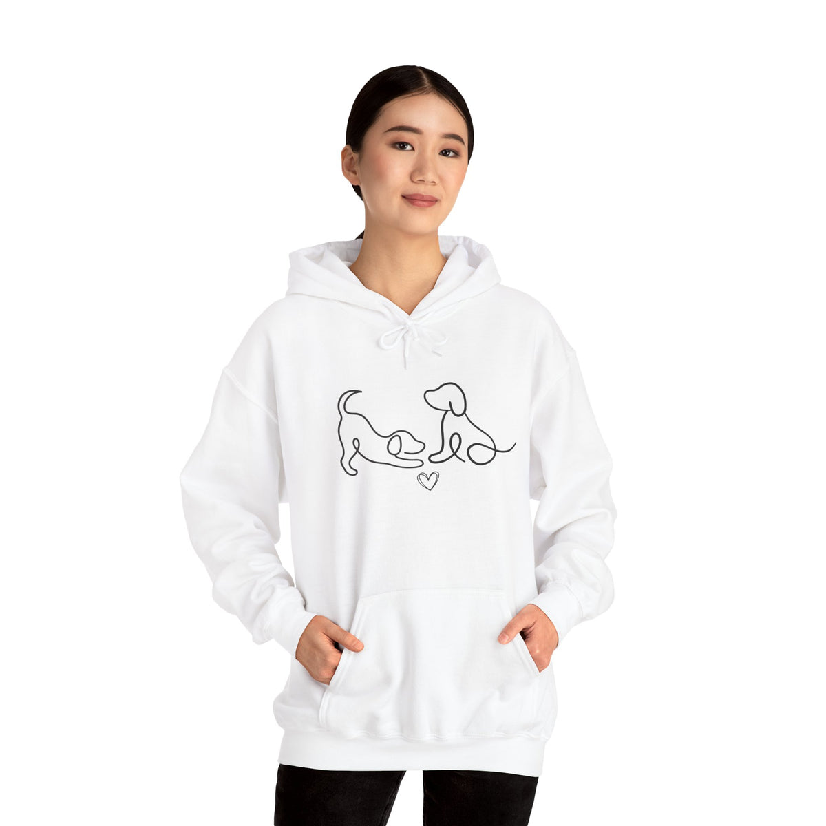 Dog Mom Hoodie  Minimal Line Art Dogs with "Dogs leave paw prints on your heart forever" Back Text