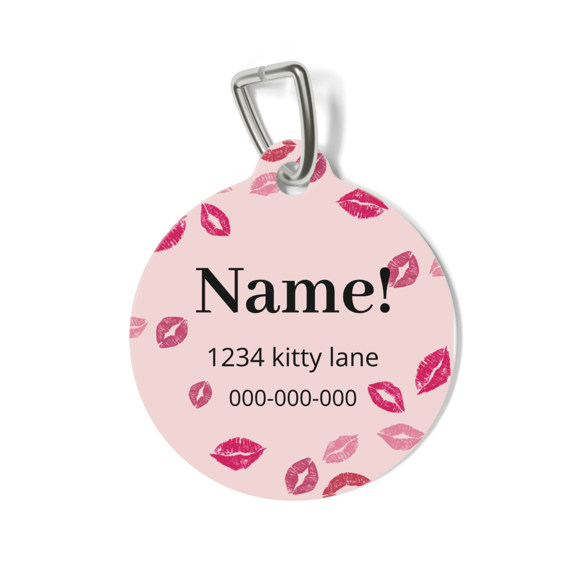 Personalized Pink Kiss Pet Tag  with Custom Engraved Cat & Dog ID Tag