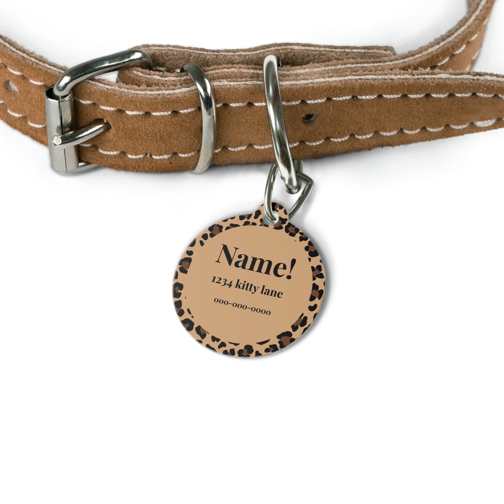 Leopard Print Personalized Pet Tag – Custom Engraved Cat & Dog ID Tag