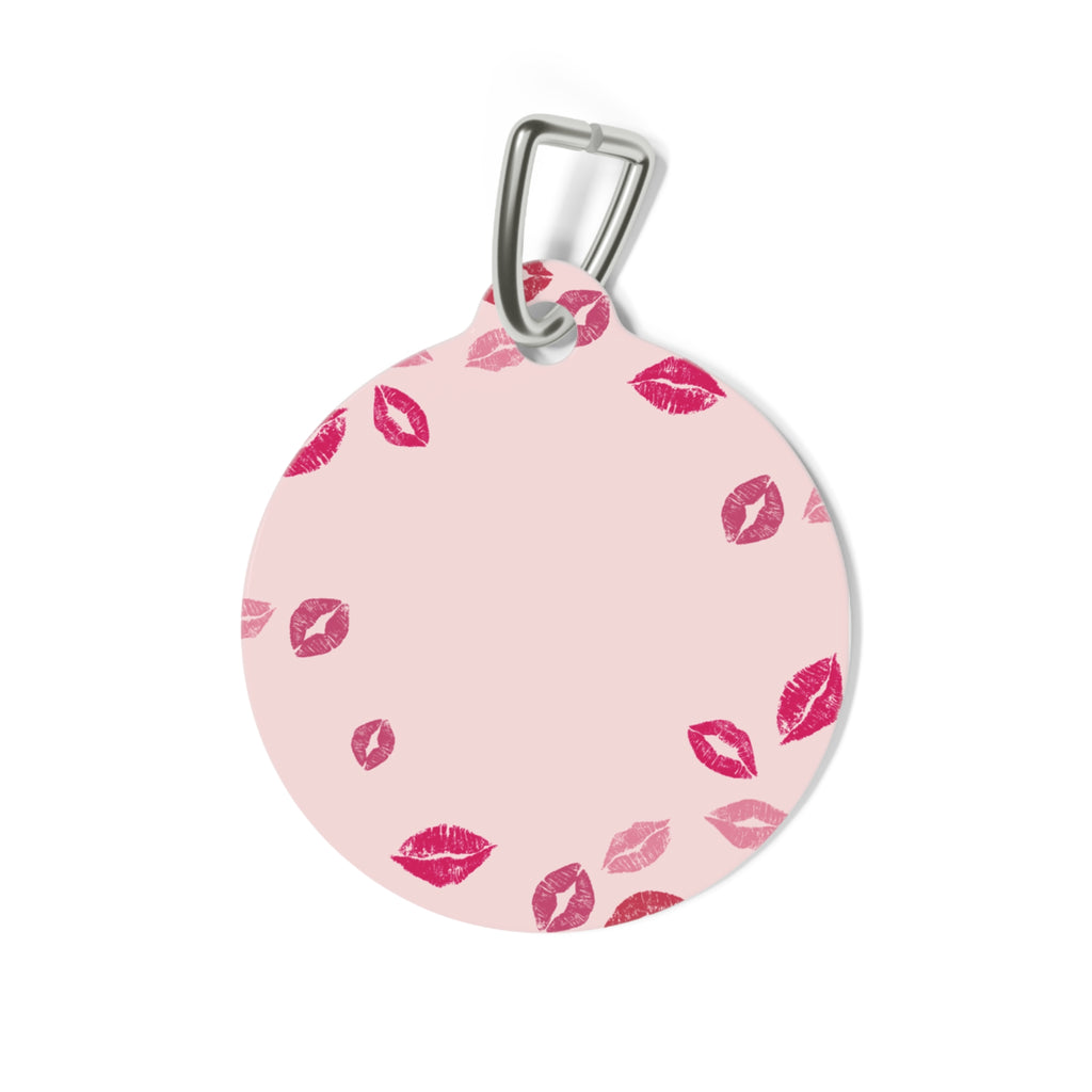 Personalized Pink Kiss Pet Tag  with Custom Engraved Cat & Dog ID Tag
