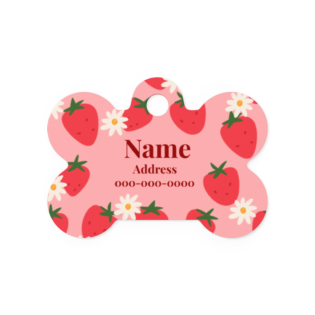 Strawberry Pattern Bone Pet Tag | Personalized Dog ID Tag with Name & Contact