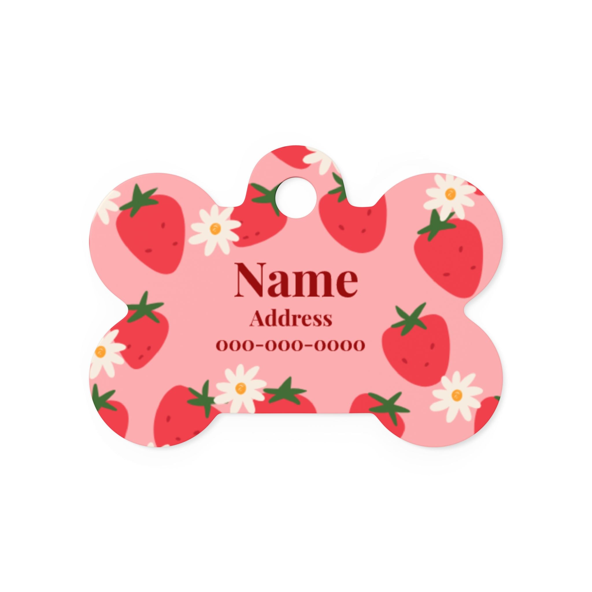 Strawberry Pattern Bone Pet Tag | Personalized Dog ID Tag with Name & Contact