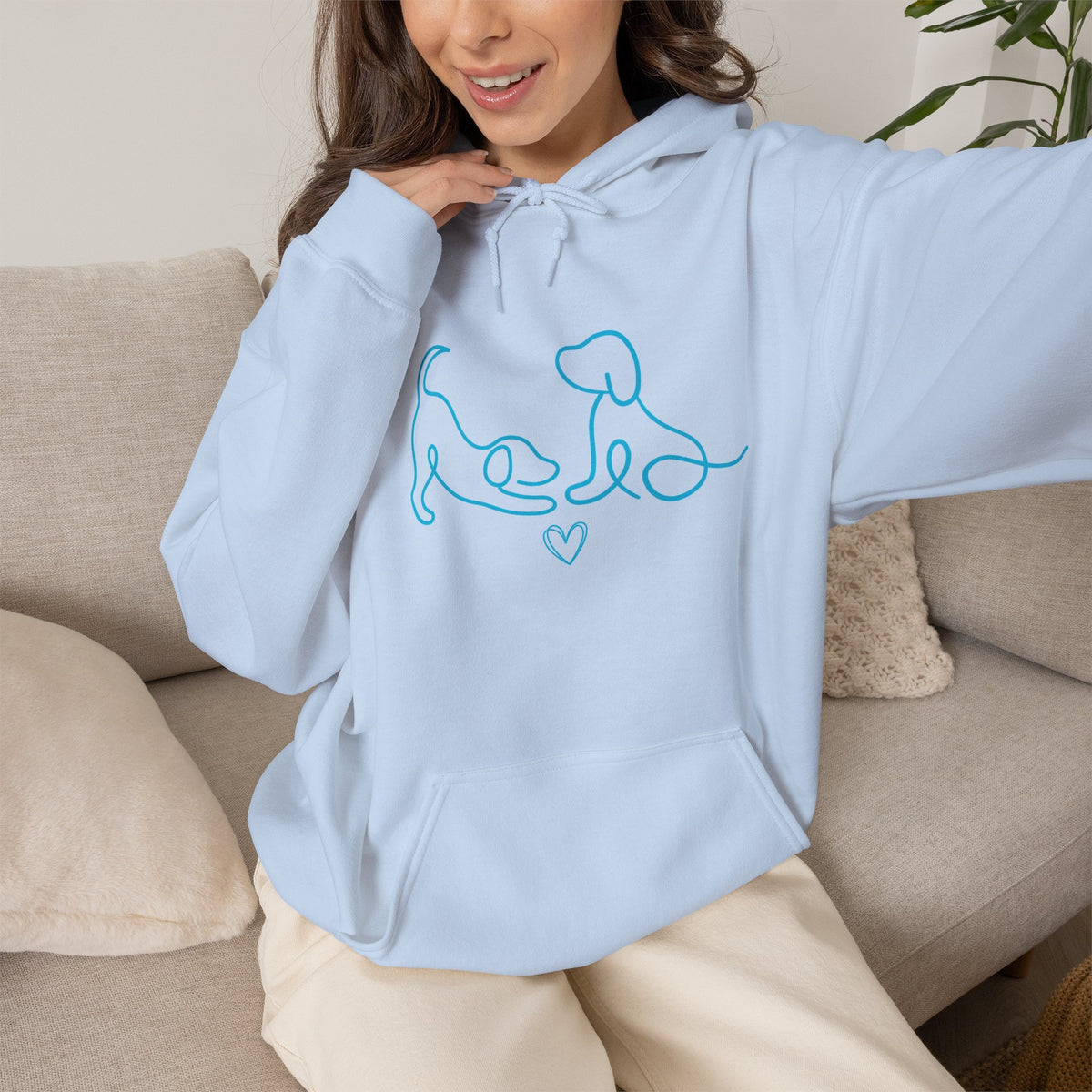 Dog Mom Hoodie  Minimal Line Art Dogs with "Dogs leave paw prints on your heart forever" Back Text