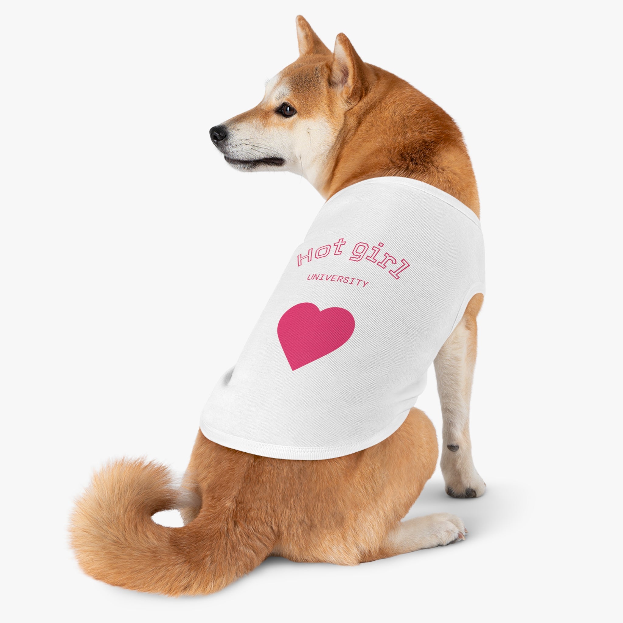 Hot Girl University Pet Tank Top — Pink Heart Dog/Cat Tee