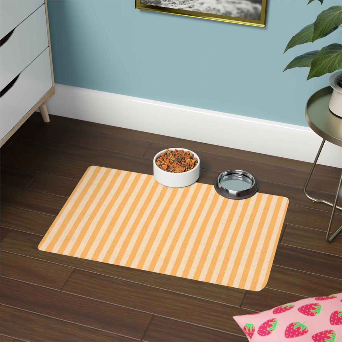 Striped Pet Food Mat (12x18) – Non-Slip Waterproof Placemat for Cats & Dogs
