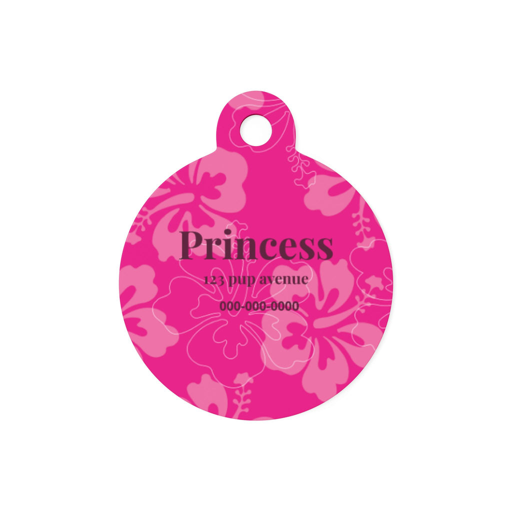 Princess Pink Floral Hibsicus Bone Pet Tag | Personalized Dog ID Tag