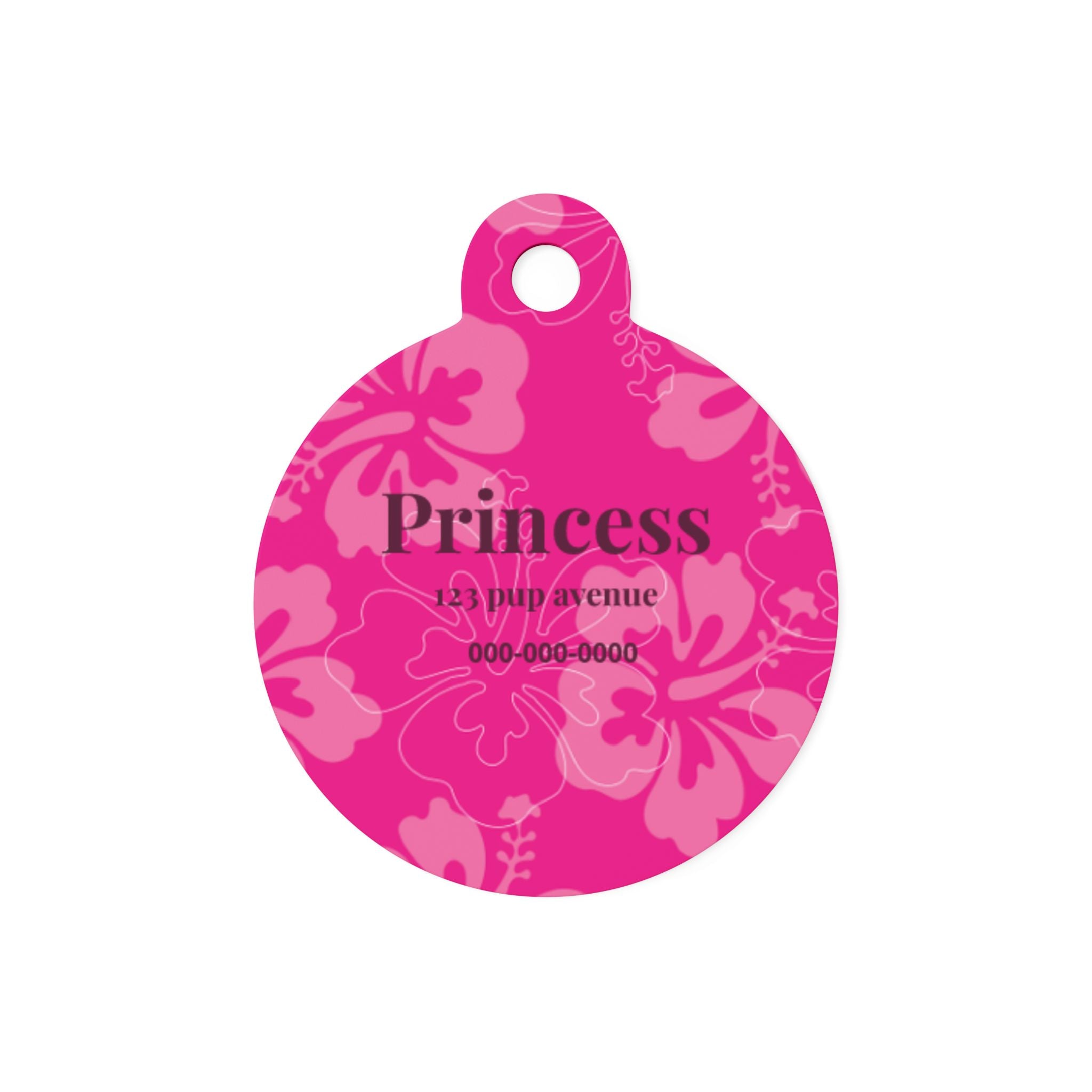 Princess Pink Floral Hibsicus Bone Pet Tag | Personalized Dog ID Tag