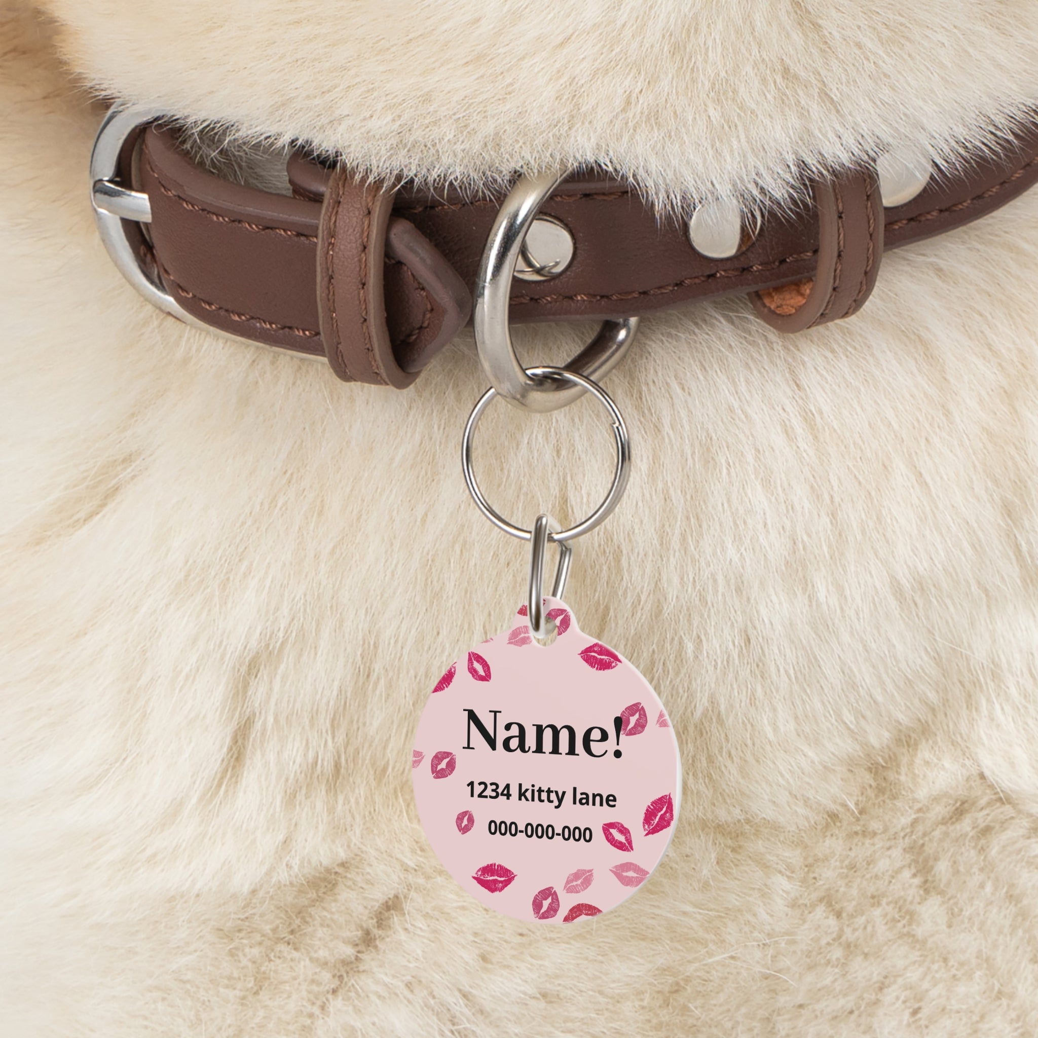 Personalized Pink Kiss Pet Tag  with Custom Engraved Cat & Dog ID Tag