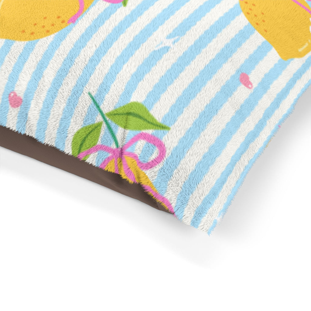 Lemon Bow Pet Bed  Cute Striped Citrus Cushion for Dogs & Cats