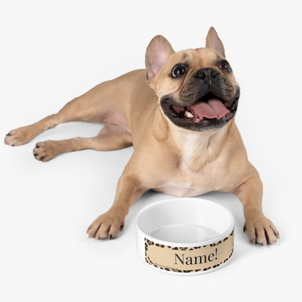 Personalized Leopard Print Pet Bowl | Custom Name Cat & Dog Dish