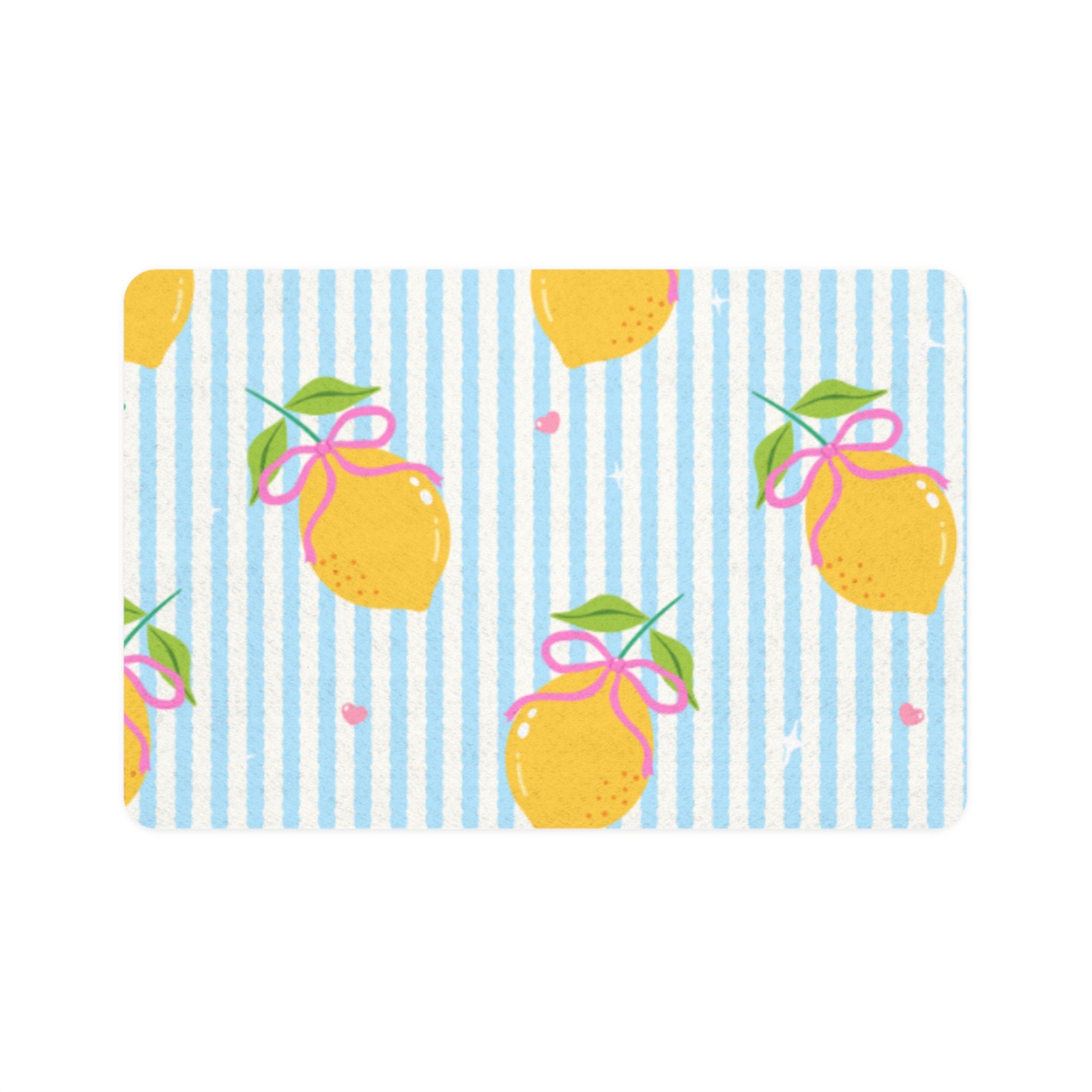 Lemon Stripe Pet Food Mat (12x18)  Cute Non-Slip Feeding Placemat for Cats & Dogs